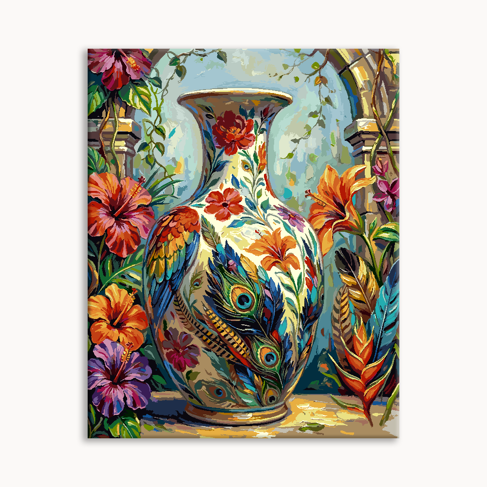Ornate Vase Colorful Folk Still Life