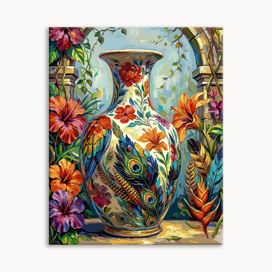 Ornate Vase Colorful Folk Still Life