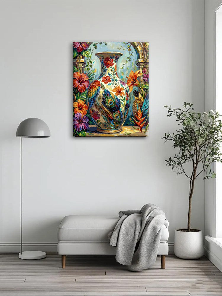 Ornate Vase Colorful Folk Still Life