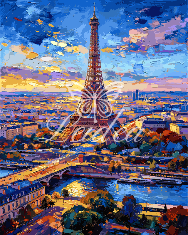 Paris River Sunset 3 Paint By Numbers