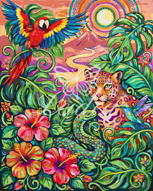 Parrot Flowers and Leopards 1