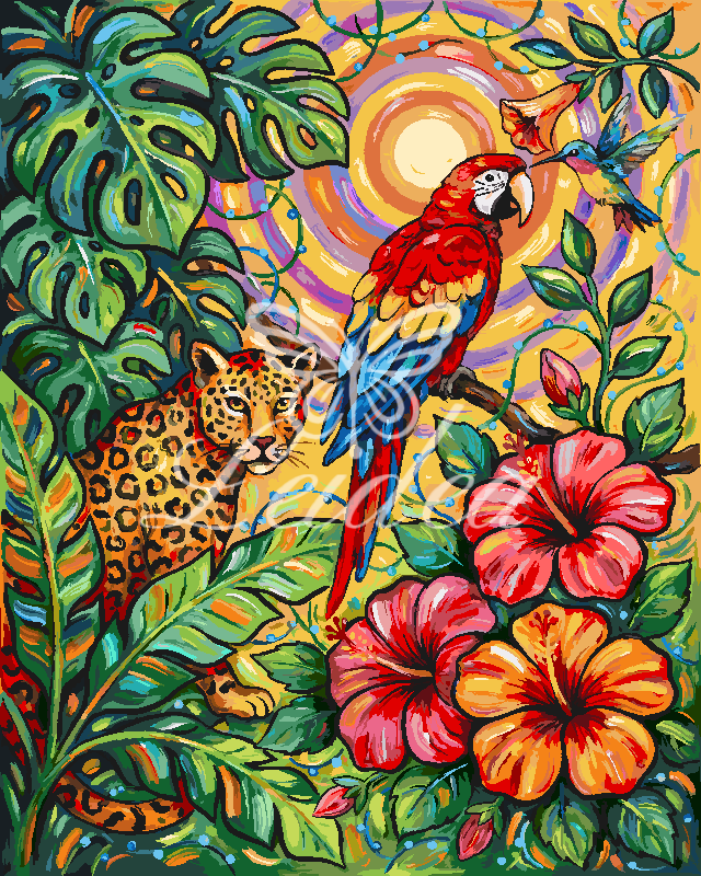 Parrot Flowers and Leopards 2