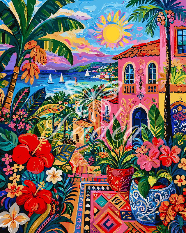 Pink Hacienda Tropical Sunset