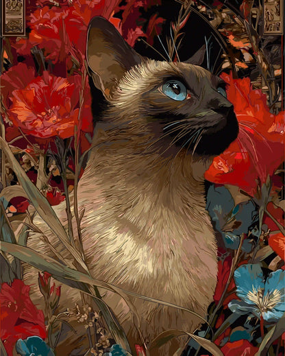 Siamese cats and a sea of flowers 1