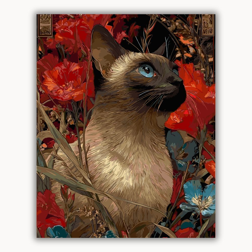 Siamese cats and a sea of flowers 1