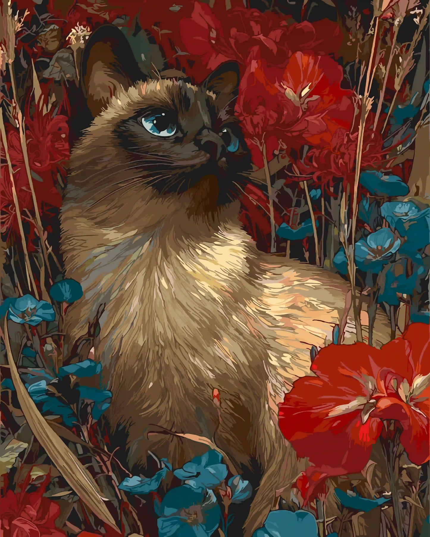 Siamese cats and a sea of flowers 2