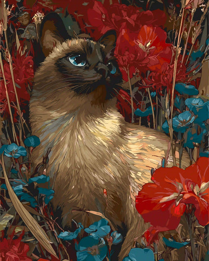 Siamese cats and a sea of flowers 2