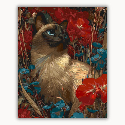 Siamese cats and a sea of flowers 2