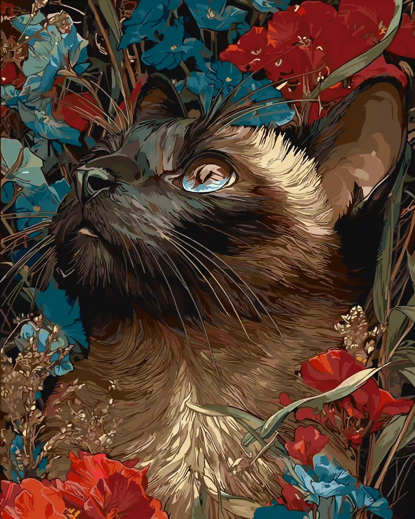Siamese cats and a sea of flowers 4