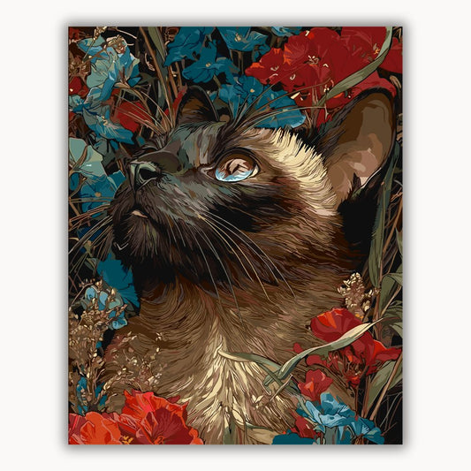 Siamese cats and a sea of flowers 4