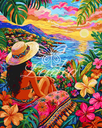 Straw Hat Woman Tropical Coast