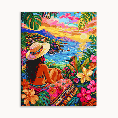 Straw Hat Woman Tropical Coast