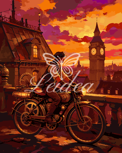 Sunset City Cyclist Paint By Numbers