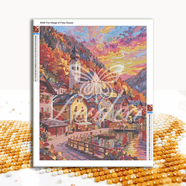 The Village of Fiery Clouds Diamond Painting 30/40 40/50 50/60