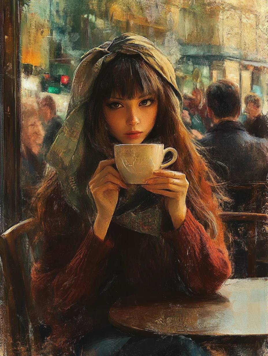 The girl drinking coffee 3