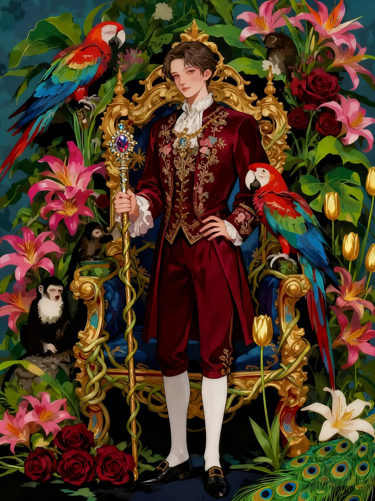 The man among the parrots