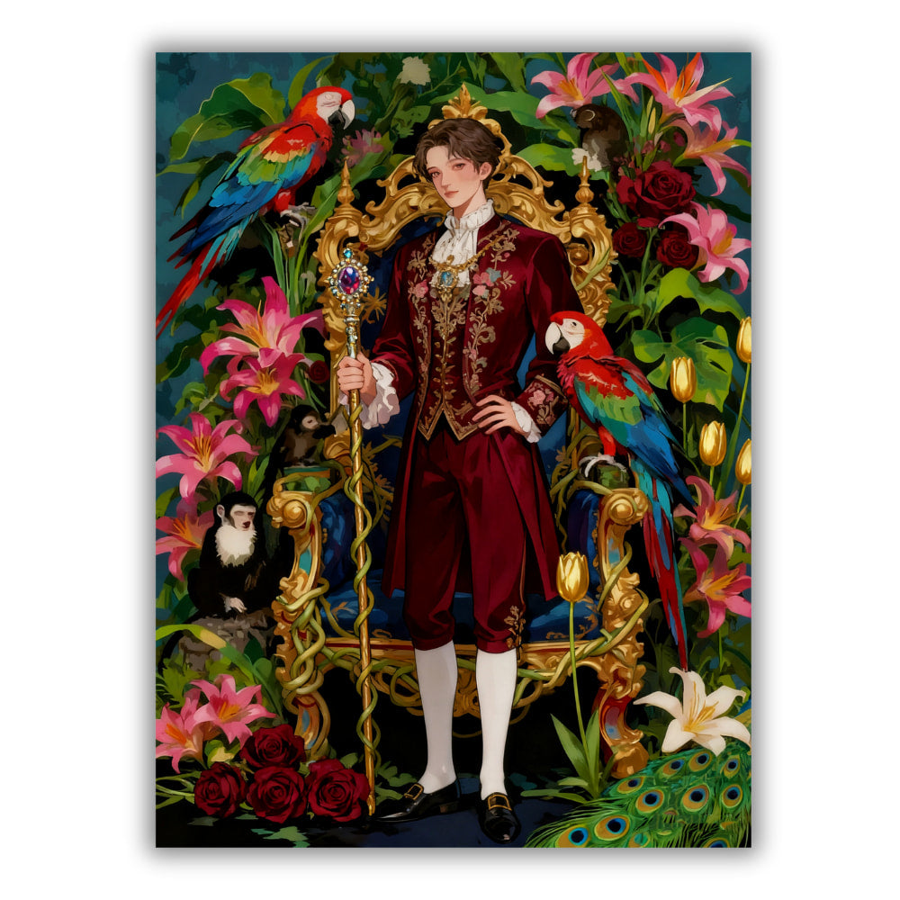 The man among the parrots