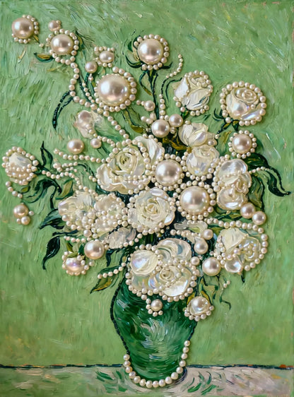 Vase with flowers and pearl painting