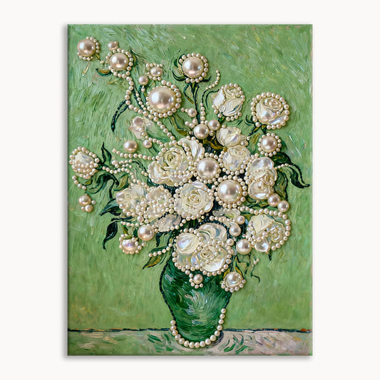 Vase with flowers and pearl painting