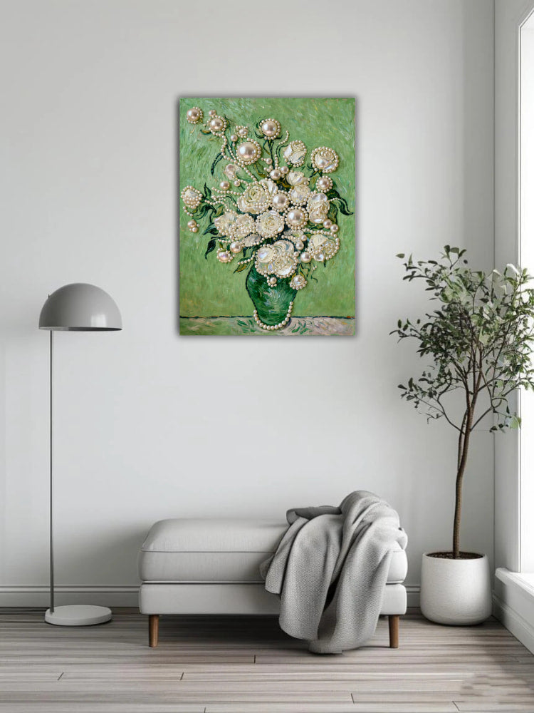 Vase with flowers and pearl painting