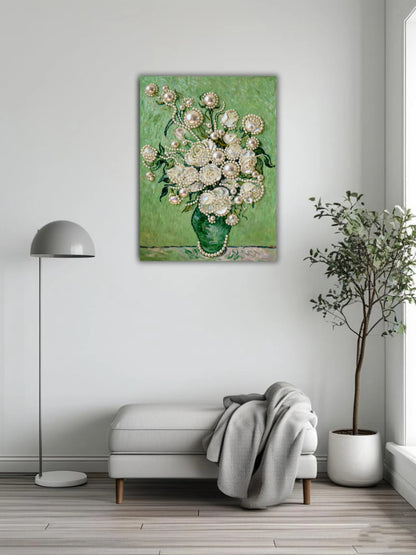 Vase with flowers and pearl painting