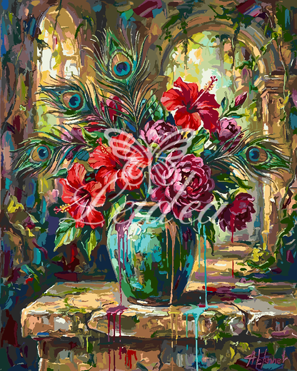 Vivid Roses in Turquoise Paint By Numbers