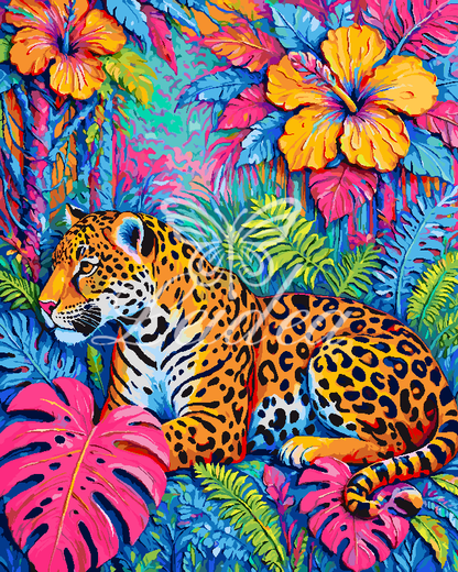Wild Jaguar Tropical Floral Canvas