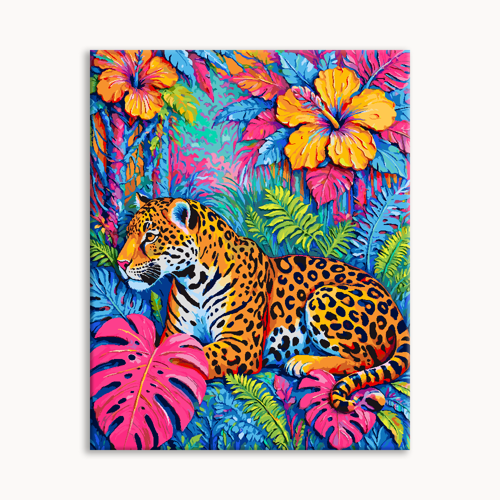 Wild Jaguar Tropical Floral Canvas