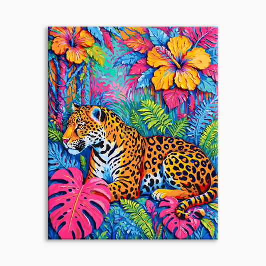 Wild Jaguar Tropical Floral Canvas