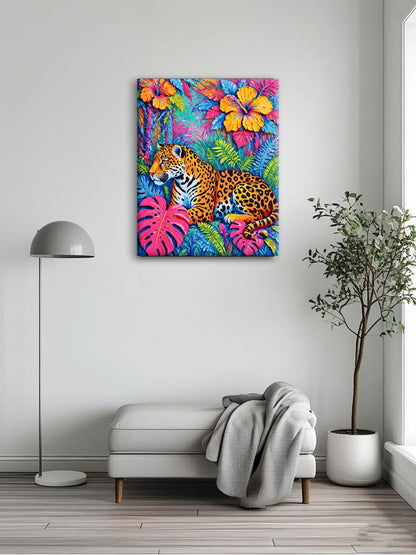 Wild Jaguar Tropical Floral Canvas