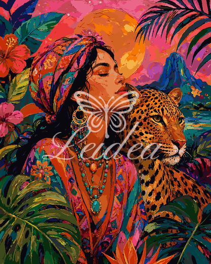 Woman & Wild Cat Tropical Portrait