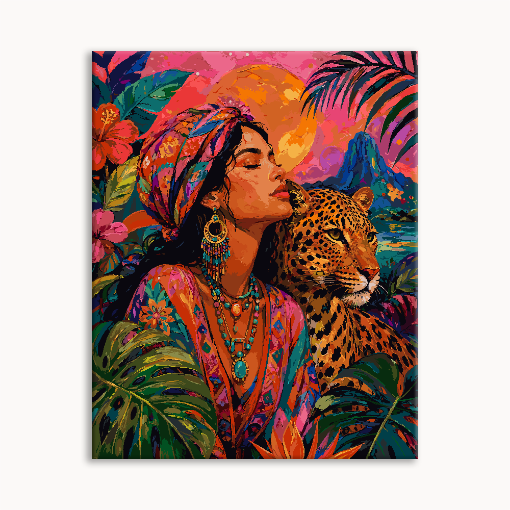 Woman & Wild Cat Tropical Portrait