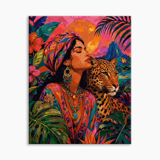 Woman & Wild Cat Tropical Portrait