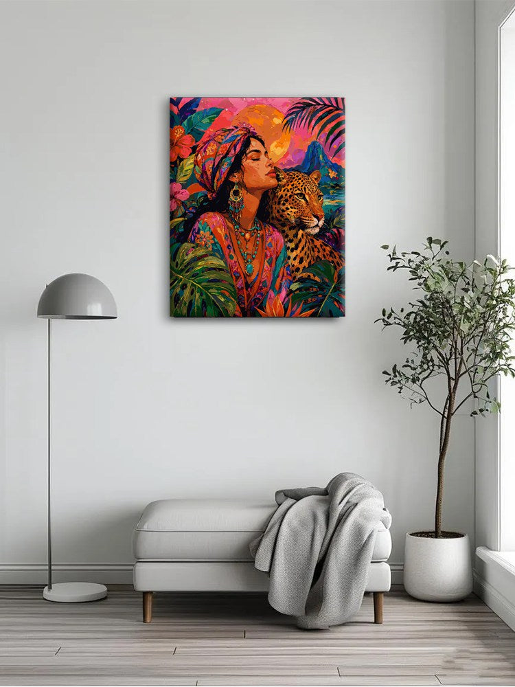 Woman & Wild Cat Tropical Portrait
