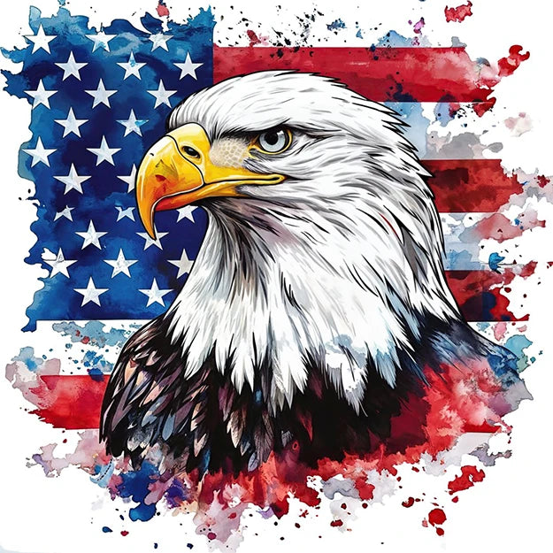 An eagle with an American flag