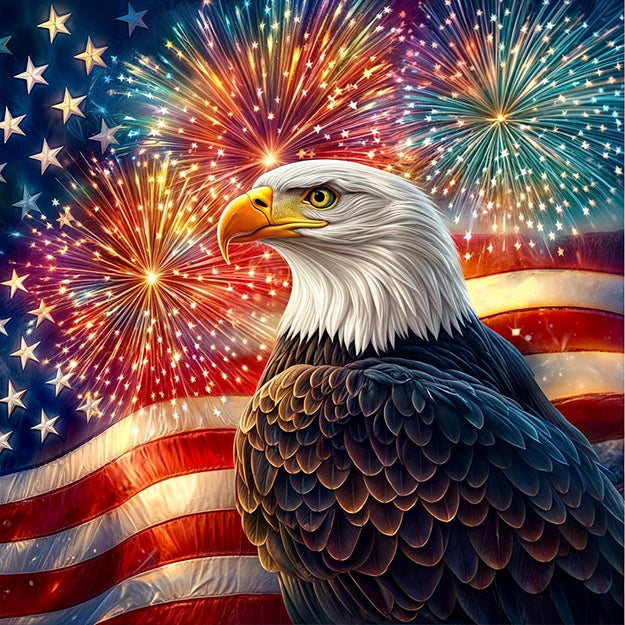 An eagle with an American flag