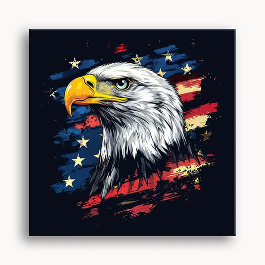 An eagle with an American flag