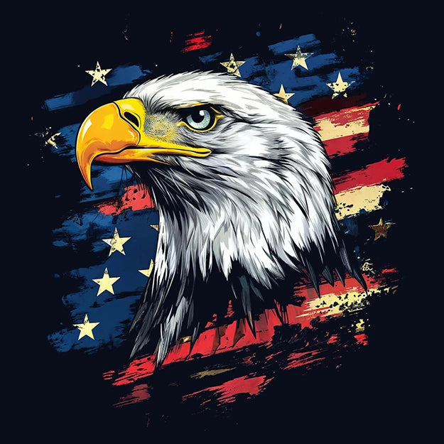 An eagle with an American flag