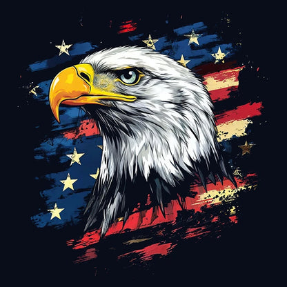 An eagle with an American flag